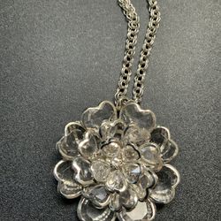 Scaasi Marking Chain And  Necklace With Large  Crystal Flower Jewelry Vintage