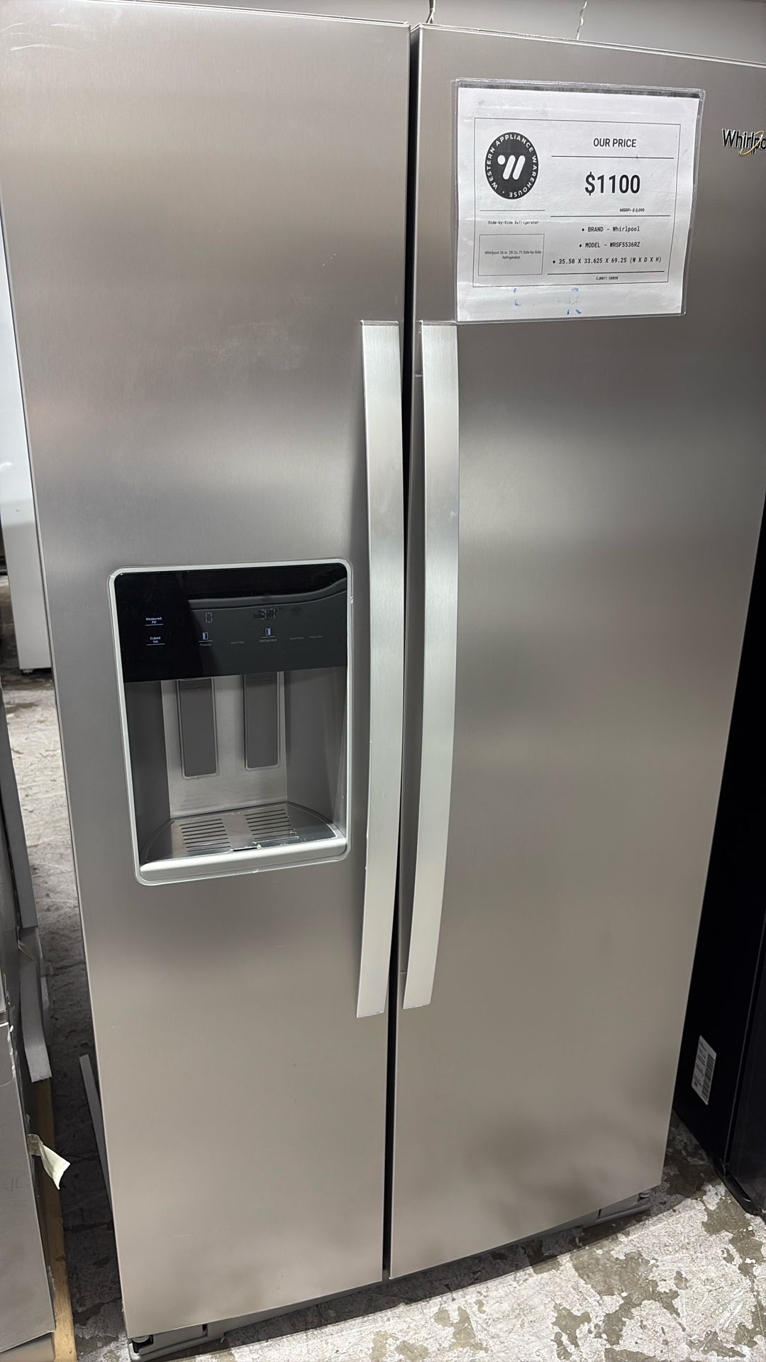 Whirlpool Side By Side Refrigerator WRSF5536RZ