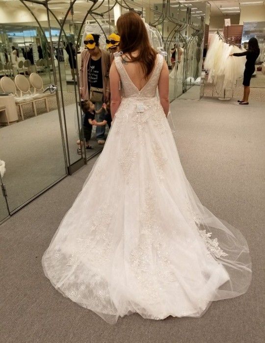 oleg cassini pink wedding dress Soft Pink/White Lace Oleg Cassini Mermaid Wedding Dress