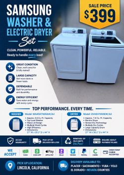 Top load Samsung washer & electric dryer set