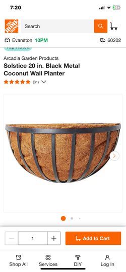 Set Of 3 Black Metal Wall Planter Curved 20 Inches Each 