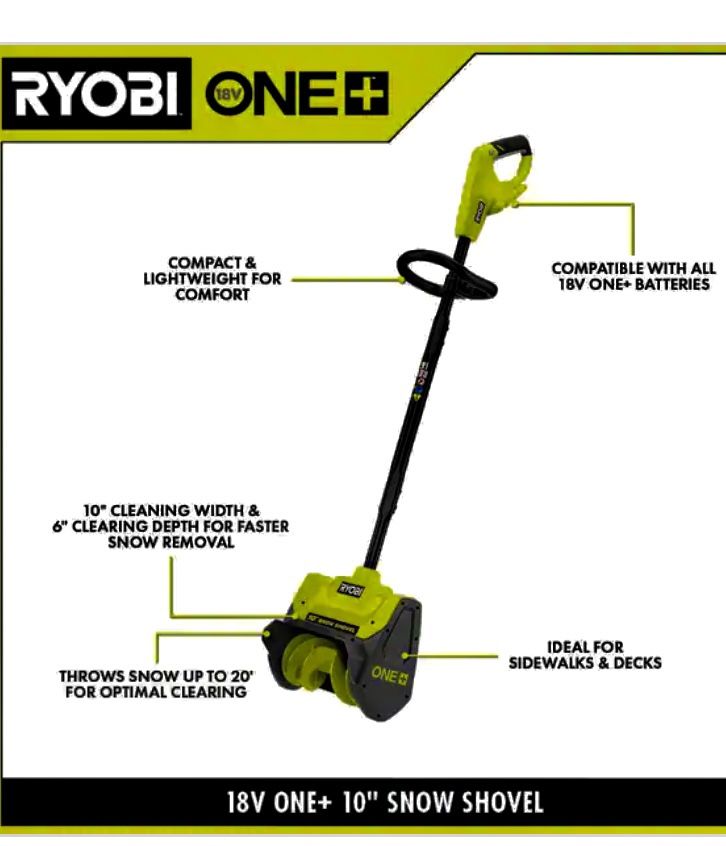 RYOBI ONE+ 18V 10 in. SingleStage Cordless Electric Snow Shovel (Tool