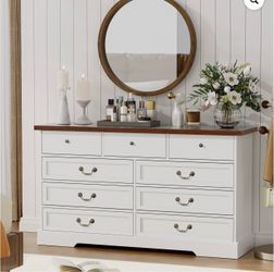 Gizoon Farmhouse 7 Drawers Dresser, White Chest of Drawers with Metal Handles, 47" Wide Wooden Storage Organizer for Bedroom, Hallway, Living Room, Ta
