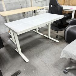 Marsail Standing Desk with Drawer, glass top 48 x 24 inch Whole Piece Tabletop Electric Standing Desk, Height Adjustable Desk with USB Charging Ports,