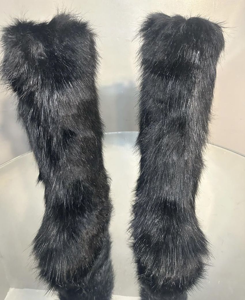 Black Tall Fur Boots Sizes 8-11