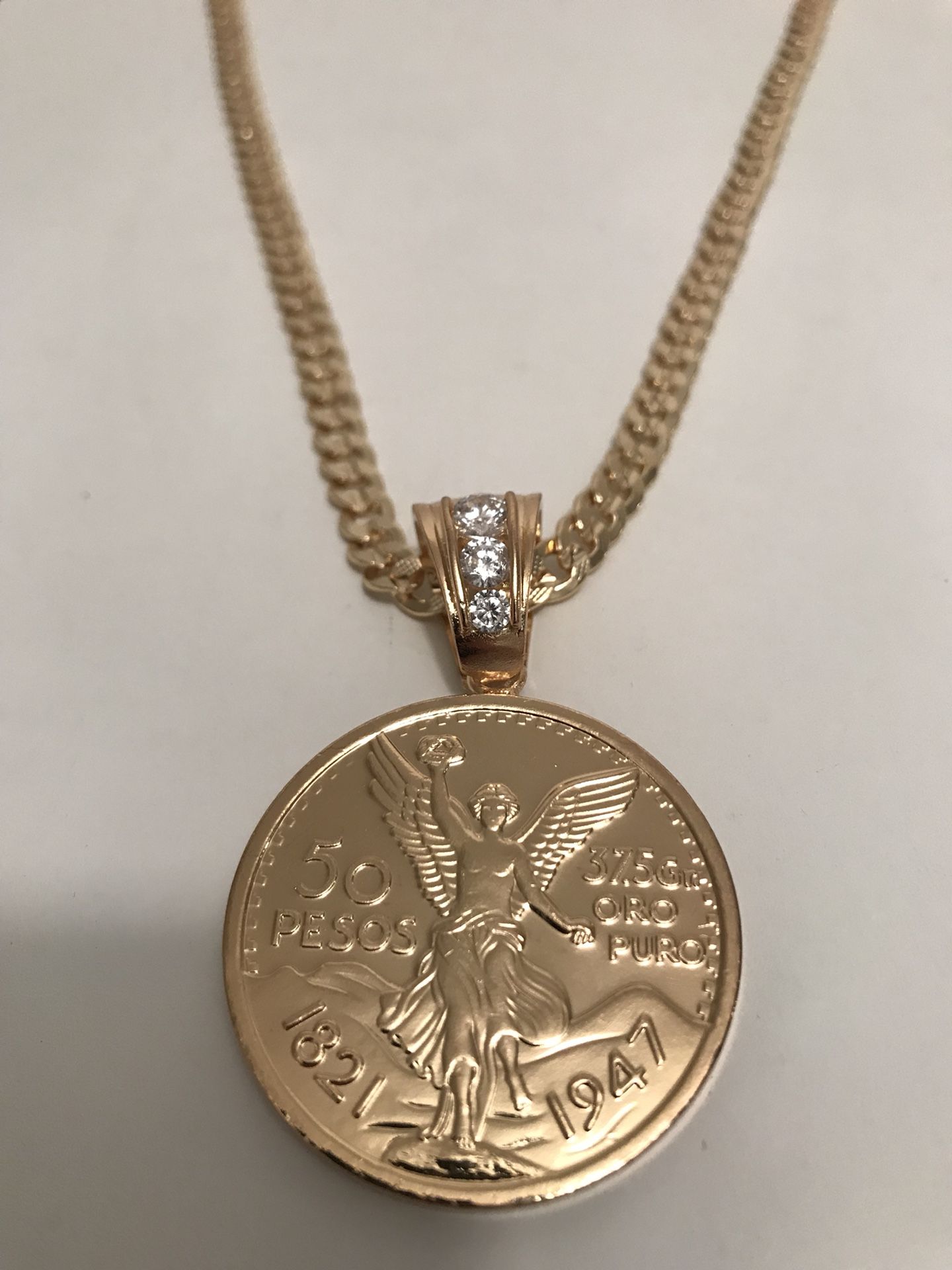 14k Gold filled Cuban link chain with centenario coin