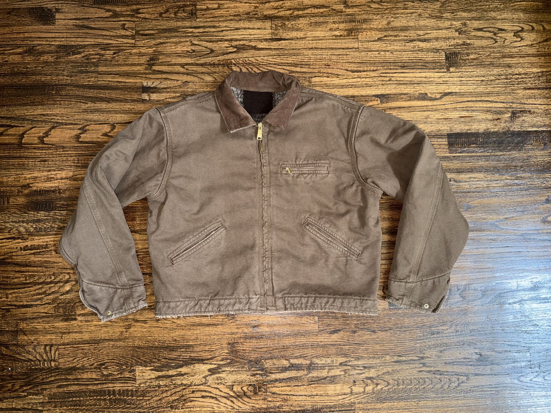 Elwood Vintage Brown Petrol Workwear Cropped Flannel Lined Jacket Size Medium