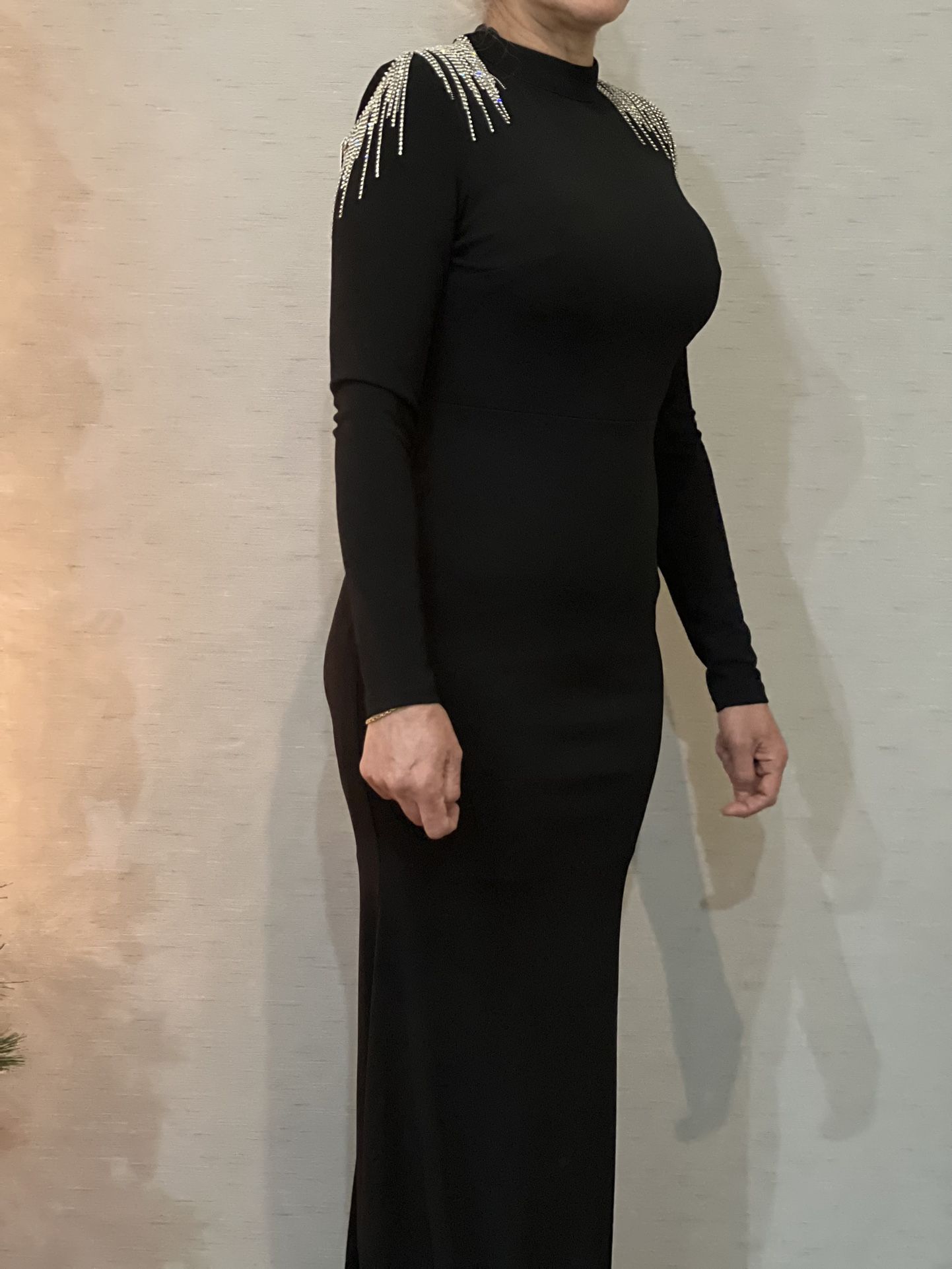 Maxi Wedding Guest Open Back Black Dress