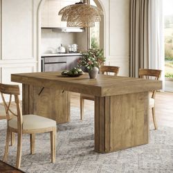 Tribesigns 70.9" Large Dining Table for 6-8 People, Farmhouse Kitchen Table with Wooden Tabletop, Rustic Rectangular Dinner Furniture with Robust Doub