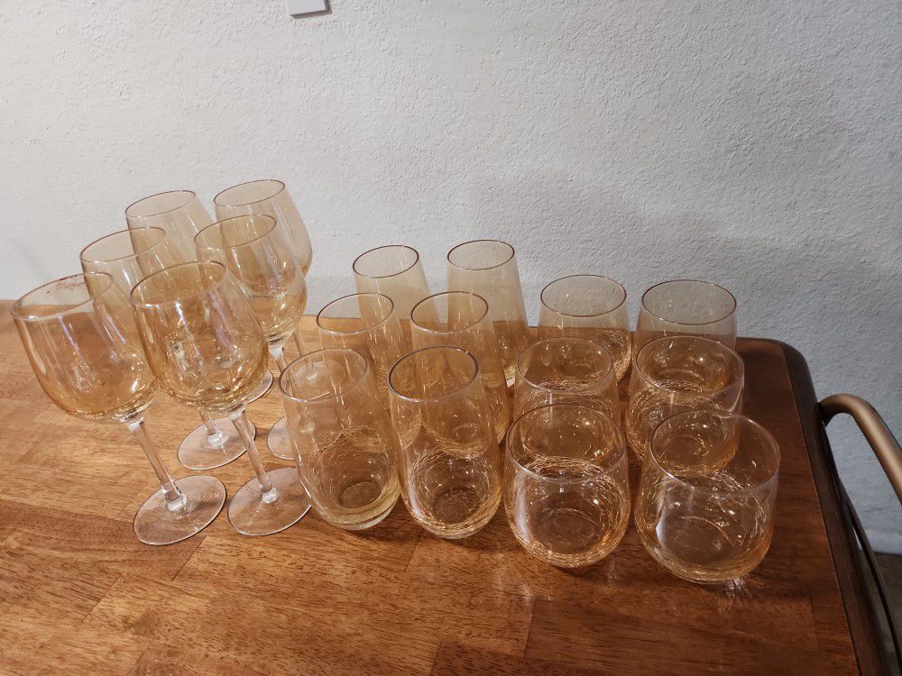Golden Amber Luster Crackle Wine Goblet, Crackle Wine Glasses, Set of 4 
