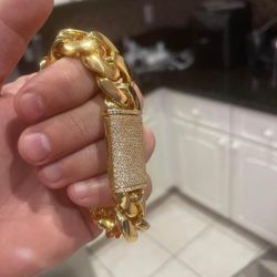 22MM Cuban Bracelet Diamond Lock 14k Heavy Gold Plated 