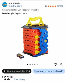 Hot Wheels Roll Out Raceway, Track Set and Battery Operated Locomotive Train, Magnetic Trains Toy