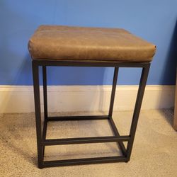 Bar Stool with Brown Leather Cushion and Black Metal Base