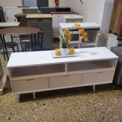 Mid Century Modern Style White TV Entertainment (New In A Box)