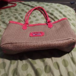 Guess Large Pink And Tan Purse