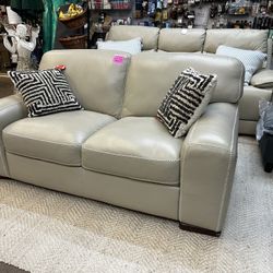 Cream Leather Loveseat New 