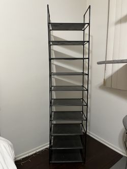 Lightweight 10-tier shoe rack with fabric shelves