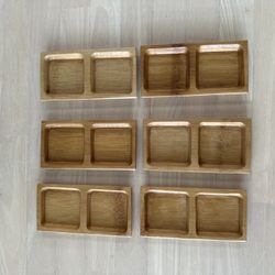 Sushi Sauce Condiments Bamboo Dish Plates Spices Square Trays 4.7" x 2.4" Set/6