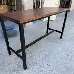 Break Room Table, Bar Height, Butcher Block, Metal Base