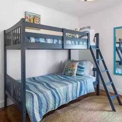 Gray Wooden Bunk Bed Set 