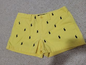 Women's Ralph Lauren Embroidered Yellow Chino Shorts 4