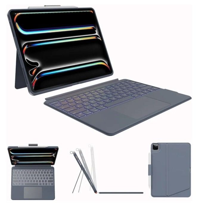 NEW IN BOX IPad Pro 13 M4 PU Leather Folio Case Wireless Detachable Magic Keyboard Grey