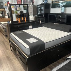 4-piece Multiple Storage Bedroom Set! Black Color 