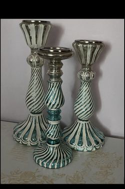3 Blue Candle Holders