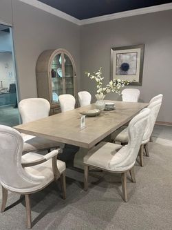 Elegant look w/light gray & white finish large dining set