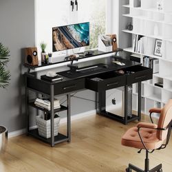 Computer Desk, Computer Desk with 3 Drawers, 120 x 50 x 90 cm Desk with Reversible Shelves, Computer Table with Monitor Stand for Office Workstations 