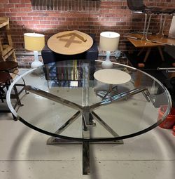 Modern 60” Round Glass Dining Table – Thick Glass Top + Polished Chrome Base