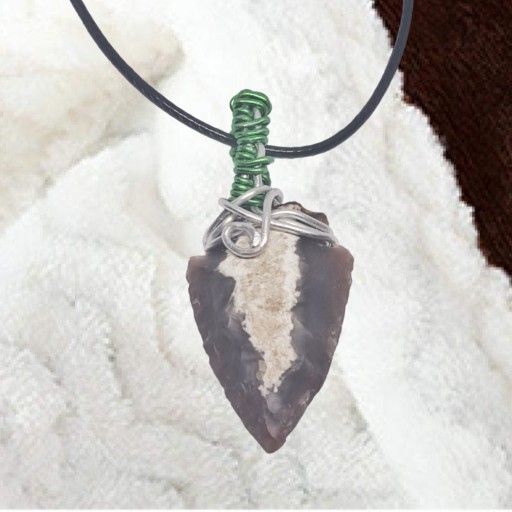 Natural Stone Hand Knapped Arrowhead with Black Cord Necklace. Shipping Only. 