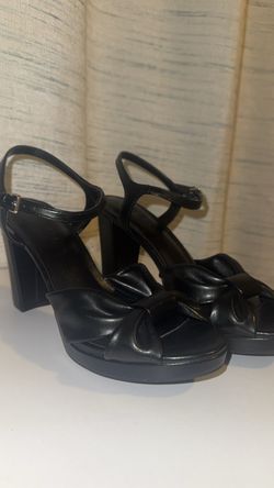 Anne Klein Black Leather Platform Block Heel Sandals