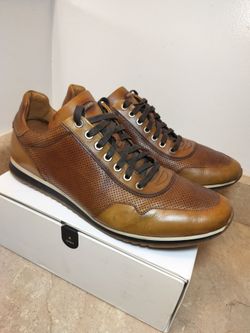 Magnanni for Saks Fifth Avenue Men's Brown Perforated Leather Sneakers Size 12 M