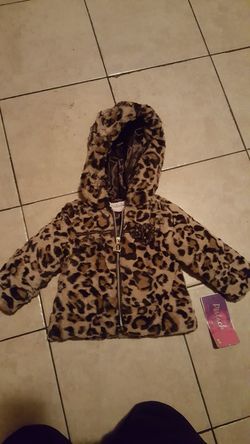 Pistachio Baby Jackets Girls Faux Fur Jacket With Animal Print 12 months