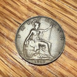 1913 FARTHING  - 1/4d BRITISH BRONZE COIN  - KING GEORGE V Rare Collectible Coin