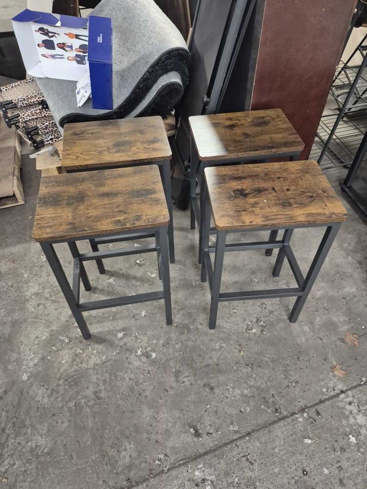 4 Bar Stools - Industrial Wood & Metal, 26" Tall