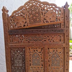 Vintage Ornate Solid Wood Asian Hand Carved 4 Panel Divider .71inches High  ,80inches Wide  