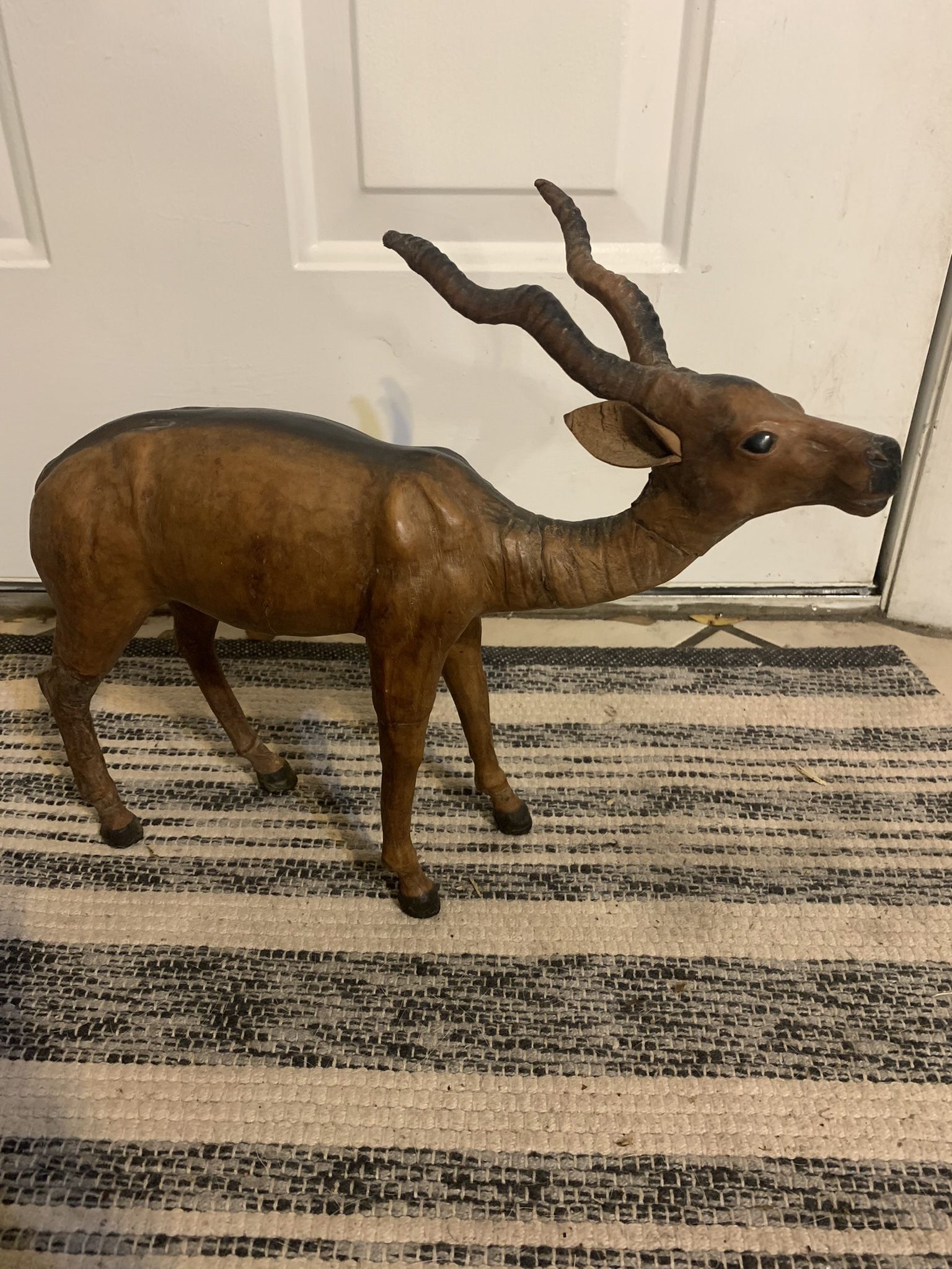 Vintage Leather Wrapped Antelope statue sculpture figurine 14.5”