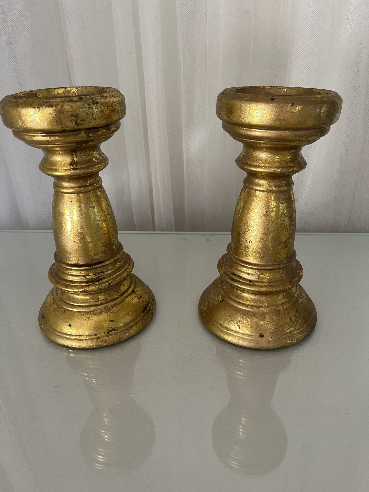 Pair Of Gold Antique Finish Candle Holders