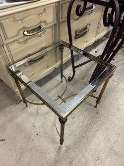 Maison Jansen style brass and glass end table - 23” x 23”