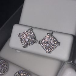 S925 Square Cluster Diamomd Earrings
