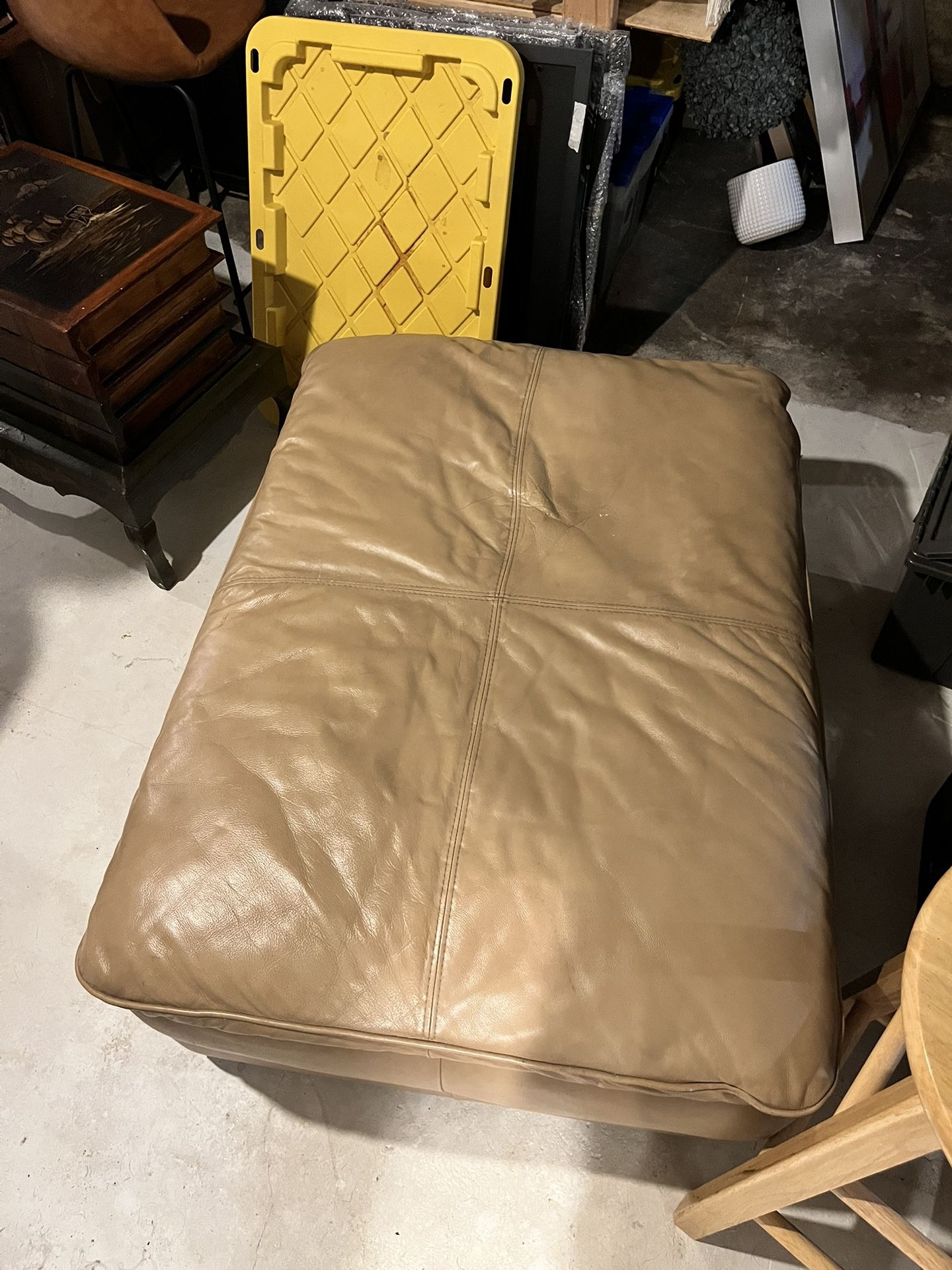 Tan leather ottoman