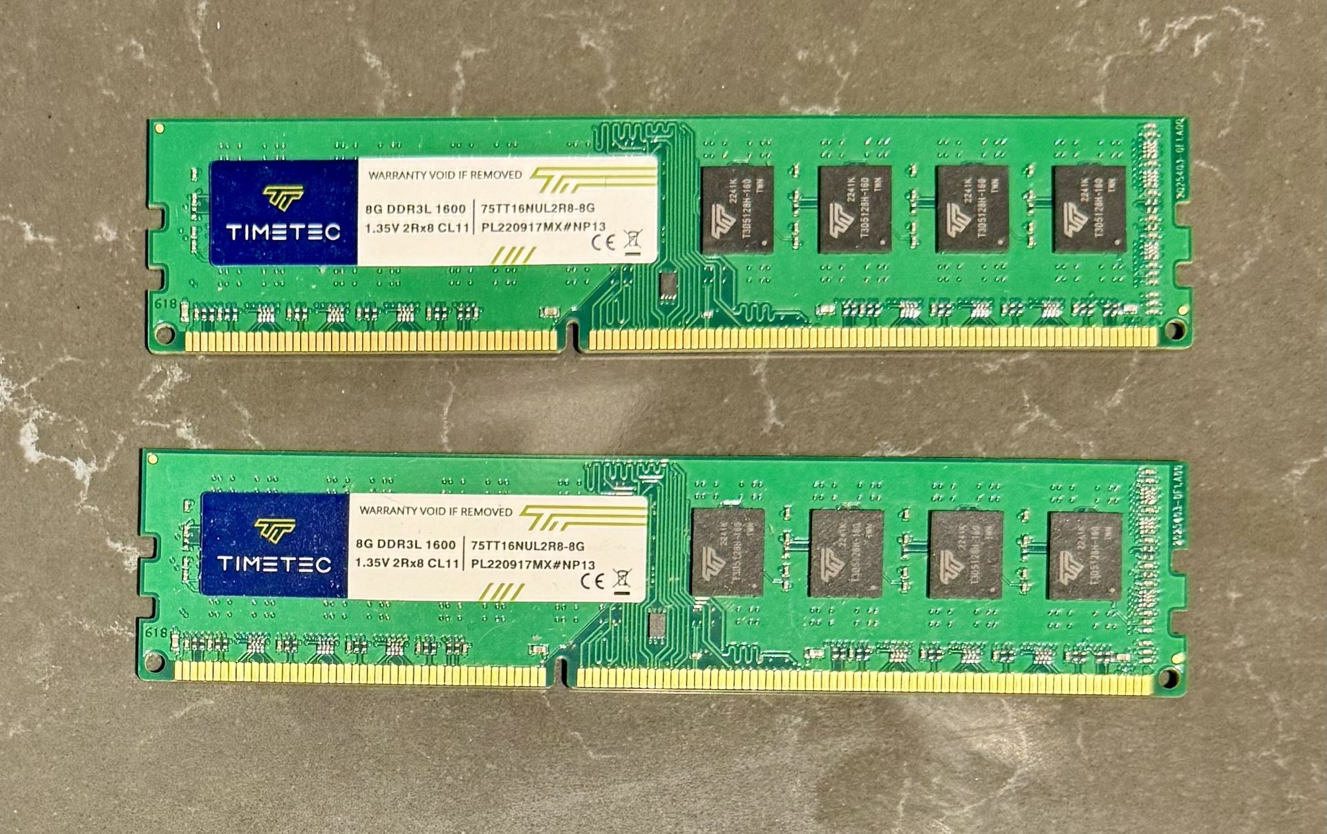 Timetec 16GB KIT(2x8GB) DDR3 1600MHz (DDR3L-1600)  CL11 (Part# 75TT16NUL2R8-8G)