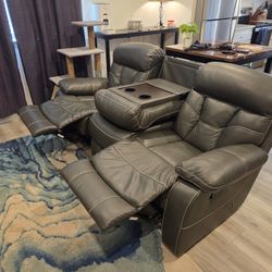 Vinyl Leather Recliner Couch with Drop Down Table (FREE PICKUP)