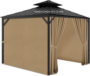 10 × 12 FT Gazebo Curtains – 4 Panels with Zippers, Khaki