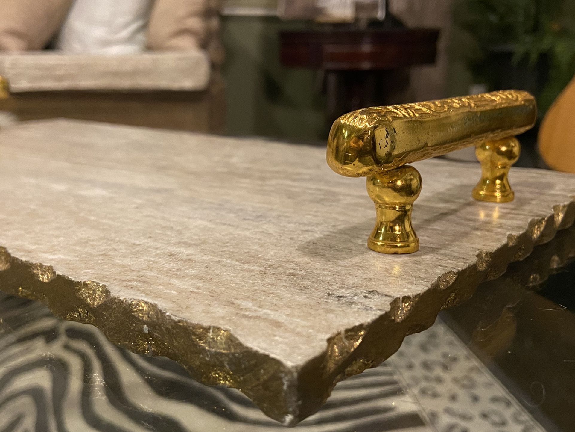 Marble Tray With Gold Handles And Trim