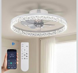Modern White Caged Ceiling Fan with Light & App Remote