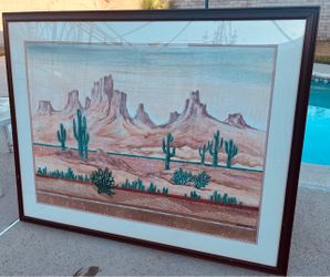 Vintage 1980s Jackson Lane Framed Southwestern Acrylic Painting, Desert Art Retro Decor