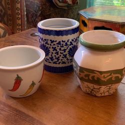 Group Of 3 Pretty Small  Ceramic Pots / Containers 